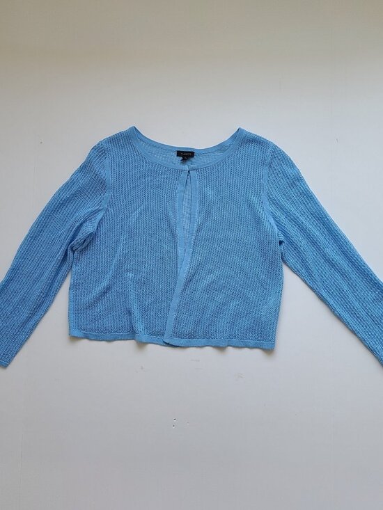 Talbots 1 Button Open Knit Cardigan S Lt Blue Cropped Mesh Pastel Y2K Soft Girl - Picture 2 of 9